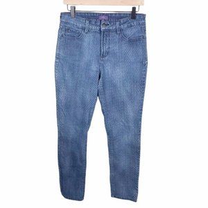 NYDJ Skinny Fit Blue Denim Jeans Snakeskin Fish Scale Print Women's Size 6